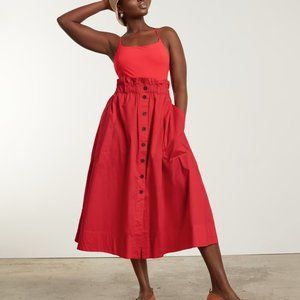Everlane The Easy Button-Front Skirt in Goji Berry Red Maxi-Skirt Size L